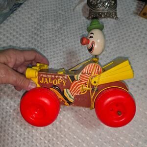 VINTAGE FISHER PRICE JALOPY CIRCUS CLOWN PULL TOY